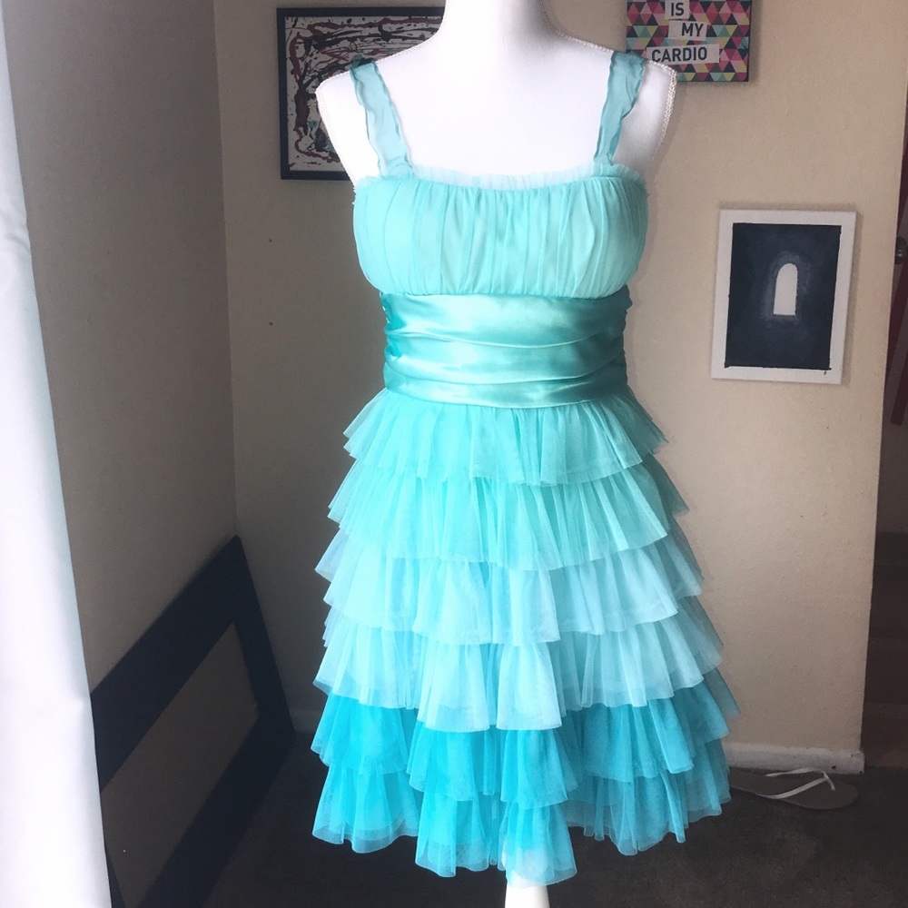 Blue Aqua Ombré Ruffle Party Formal Dress